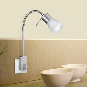 Nickel Wandleuchte mit Steckdose Modern, Gustav, mit Schalter