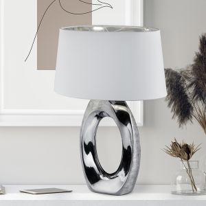 Keramik Tischleuchte Silber, Moldrup, mit Schalter