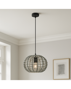 Rattan Pendelleuchte Grau, Roza