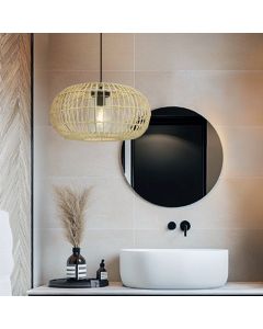 Rattan Pendelleuchte Badezimmer Braun, Emilio, IP44