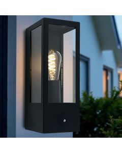 Moderne Außen Wandleuchte mit Dämmerungsmelder Schwarz, Senne, IP44