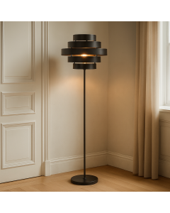 Landhaus Stehlampe Schwarz, Jana, mit Schalter
