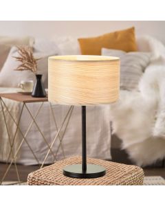 Holz Tischleuchte Beige, Enna, mit Schalter