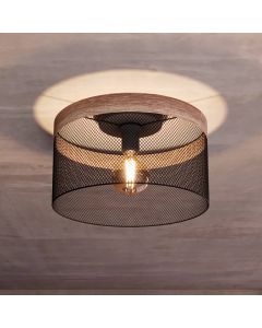 Schwarze industrielle Deckenleuchte Holz, Ilkay