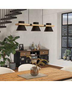 Schwarze retro Pendelleuchte Holz, Juanita