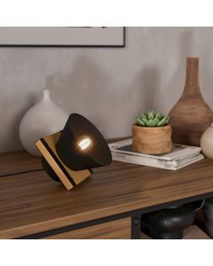 Schwarze retro Tischleuchte Holz, Juanita, mit Schalter
