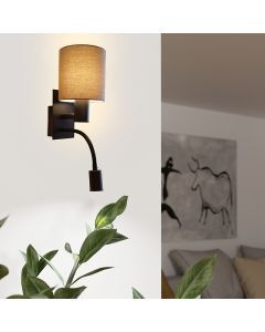 Taupe Bettlampe Stoff, Abano, mit Schalter