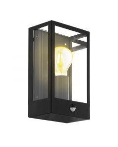 Schwarze industrielle Außen Wandleuchte mit Bewegungsmelder Stahl, Alihan, IP44