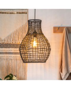 Schwarze Pendelleuchte Alban, Rattan, ländlich