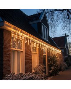 10M verbindbares Eiszapfenlicht, schwarze Schnur, IP67, 70 cm hoch - Warmweiß