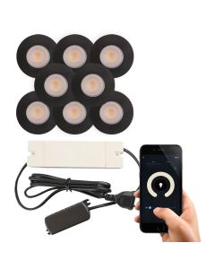 8 schwarze Smart Einbaustrahler Terrassenüberdachung Dico, IP65, inkl. Anschlussset