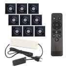 9 schwenkbare Einbaustrahler Terrassenüberdachung Rona eckig, IP44, mit Anschlussset und Fernbedienung, Schwarz