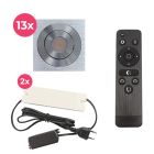 13 schwenkbare Einbaustrahler Terrassenüberdachung Rona eckig, IP44, mit Anschlussset und Fernbedienung, Chrom