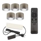 5 runde chrom Aufbaustrahler Terrassenüberdachung Vasso, IP44, inkl. Anschlussset und Fernbedienung