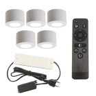 5 runde weiße Aufbaustrahler Terrassenüberdachung Vasso, IP44, inkl. Anschlussset und Fernbedienung