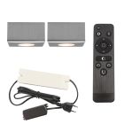 2 eckige chrom Aufbaustrahler Terrassenüberdachung Fredo, IP44, inkl. Anschlussset und Fernbedienung