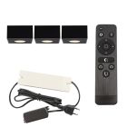 3 eckige schwarze Aufbaustrahler Terrassenüberdachung Fredo, IP44, inkl. Anschlussset und Fernbedienung