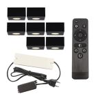 7 eckige schwarze Aufbaustrahler Terrassenüberdachung Fredo, IP44, inkl. Anschlussset und Fernbedienung