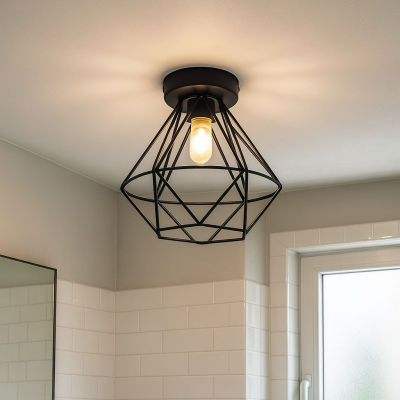 Industrielle Badezimmer Deckenleuchte Schwarz, Jochem, IP44