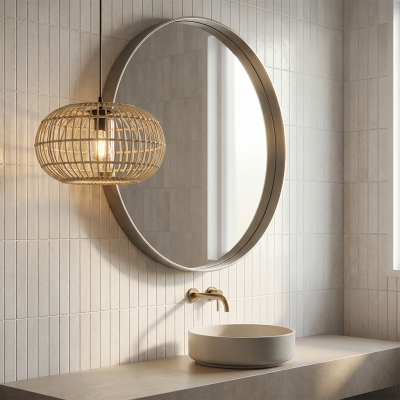 Rattan Pendelleuchte Badezimmer Braun, Emilio, IP44