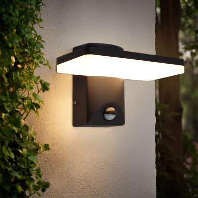 Moderne Außen Wandleuchte mit Bewegungsmelder Schwarz, Loris, 12W, 2700K LED, IP44