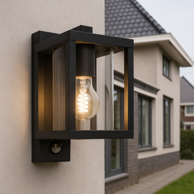 Moderne Außen Wandleuchte mit Bewegungsmelder Schwarz, Amalie, IP54