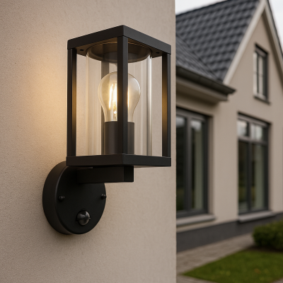 Moderne Außen Wandleuchte mit Bewegungsmelder Schwarz, Amalie, IP54