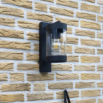 Moderne Außen Wandleuchte mit Dämmerungsmelder Schwarz, Musa, IP44