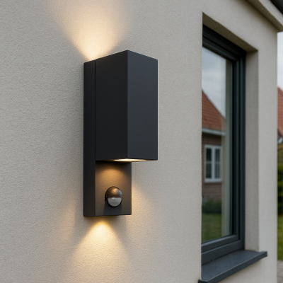 Moderne Außen Wandleuchte mit Bewegungsmelder Schwarz, Corella, IP54