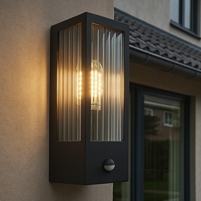 Moderne Außen Wandleuchte mit Bewegungsmelder Schwarz, Senne, IP44