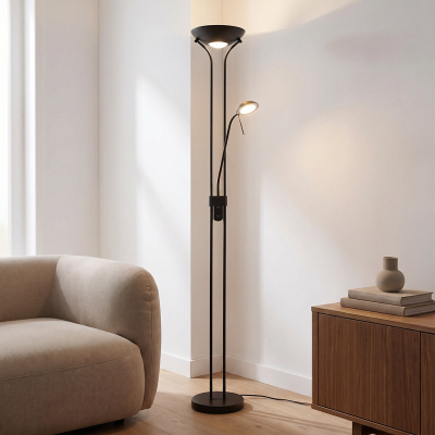 Moderne Leselampe Stehlampe Schwarz, Salvador, 18W, 3000K LED, mit Schalter