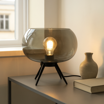 Design Tischleuchte Grau, Vidro, mit Schalter