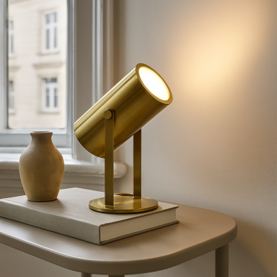 Moderne aufladbare Tischlampe Messing, Elko, 2W, 3000K LED, mit Schalter