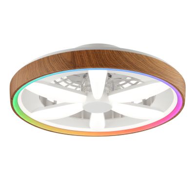 Kunststoff Deckenventilator Holz, Roos, 48W, RGBW LED, mit Fernbedienung