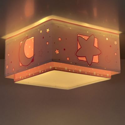 Rosa Kinderzimmer Deckenleuchte Kunststoff, Moon and stars