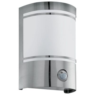 Silberne moderne Außen Wandleuchte mit Bewegungsmelder Glas, Aartje, IP44
