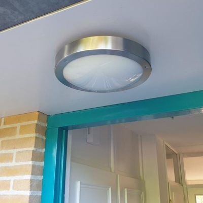 Silberne Außen Wandleuchte mit Dämmerungsmelder Glas, Bob, IP44
