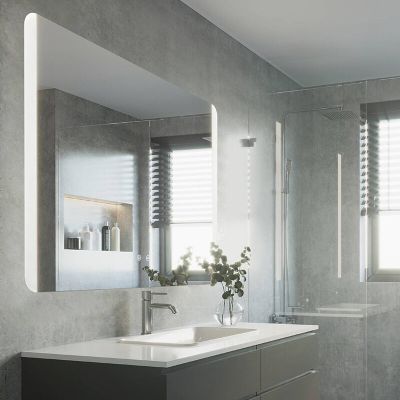 Graue moderne Spiegel mit Beleuchtung Glas, Bibi, 6,2W, warm- bis kaltweiß einstellbare LED, IP44, mit Schalter