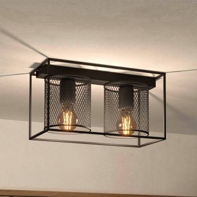 Schwarze industrielle Deckenleuchte Aluminium, Thiemo