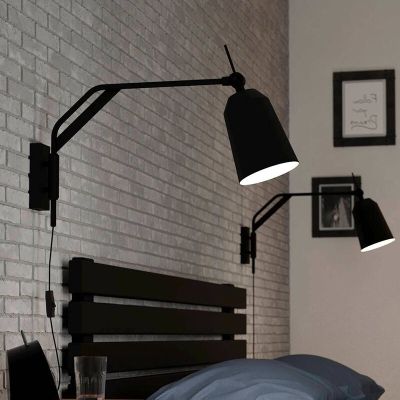Schwarze industrielle Wandleuchte Aluminium, Jelco, mit Schalter