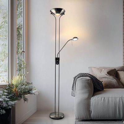 Moderne Leselampe Stehlampe Nickel, Salvador, 18W, 3000K LED, mit Schalter