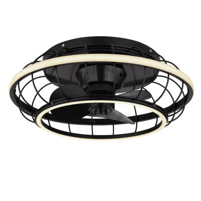 Schwarze industrielle Deckenventilator Metall, Jorne, 30W, warm- bis kaltweiß einstellbare LED, mit Fernbedienung
