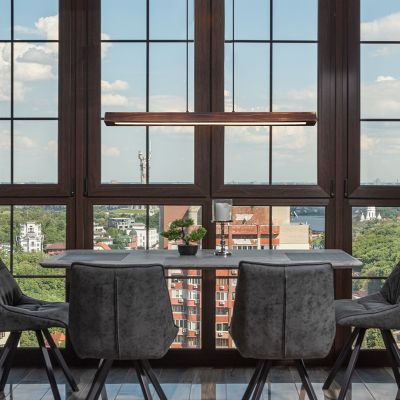 Braune moderne Pendelleuchte Holz, Timber, 28W, 3000K LED