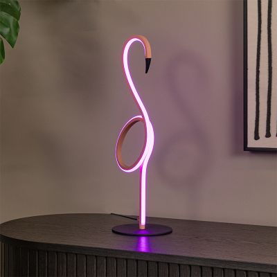 Rosa Tischleuchte Modern, Flamingo, 5,5W, RGB LED, mit Fernbedienung