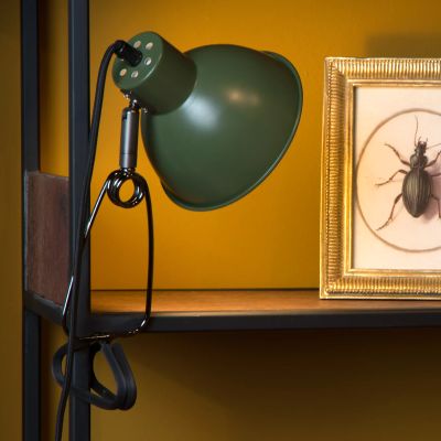 Grüne Klemmleuchte Retro, Moys, mit Schalter
