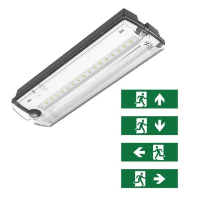 Schwarze Notbeleuchtung inkl. Piktogramme, Pedram, 3W, 6500K LED, IP66