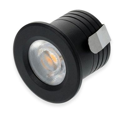 Schwarze Mini Einbaustrahler Aluminium, Philomena, 2W, 3000K LED, IP44