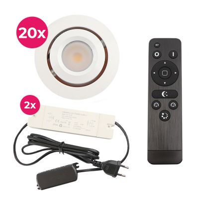 20 schwenkbare Einbaustrahler Terrassenüberdachung Rona, IP44, mit Anschlussset und Fernbedienung, Weiß