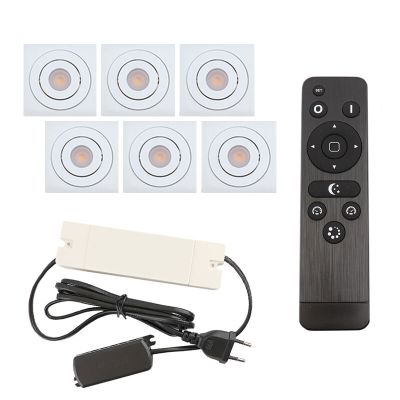 6 schwenkbare Einbaustrahler Terrassenüberdachung Rona eckig, IP44, mit Anschlussset und Fernbedienung, Weiß