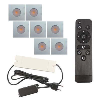 7 eckige chrom Einbaustrahler Terrassenüberdachung Dico, IP65, inkl. Anschlussset und Fernbedienung